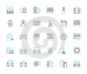 Sound production linear icons set. Acoustics, Amplification, Beats, Clipping, Compression, Decibels, Delay line vector photo