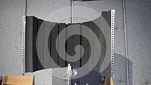 Sound production recording studio with microphone and pop filter