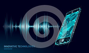 Sound recognition voice assistant low poly smartphone. Wireframe mesh polygonal 3D render sound innovative technology