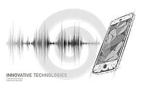 Sound recognition voice assistant low poly smartphone. Wireframe mesh polygonal 3D render sound innovative technology