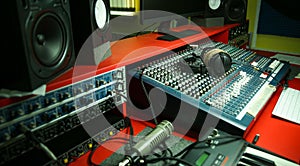 Sound recording equipment in a music recording studio