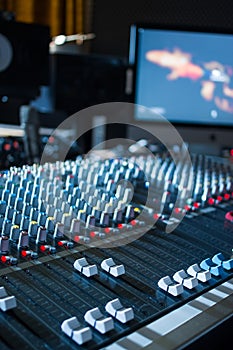 Sound recording studio mixer desk: professional music production