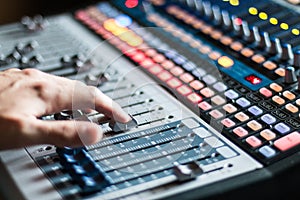 Sound recording studio mixer desk: professional music production