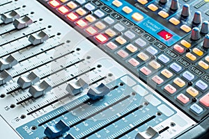 Sound recording studio mixer desk: professional music production