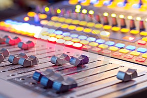 Sound recording studio mixer desk: professional music production