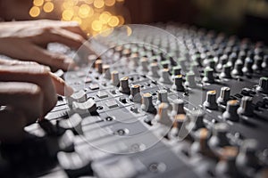 Sound recording studio mixing desk with engineer or music producer