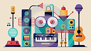 A sound sculpture made of various instruments and soundproducing objects that visitors can touch and manipulate to