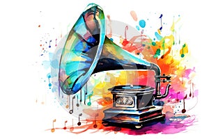 Sound speaker object retro horn vintage old musical audio gramophone illustration record megaphone