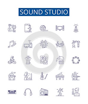 Sound studio line icons signs set. Design collection of Recording, Mixing, Music, Soundstage, Microphone, Producer