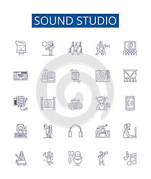 Sound studio line icons signs set. Design collection of Recording, Mixing, Music, Soundstage, Microphone, Producer photo