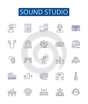 Sound studio line icons signs set. Design collection of Recording, Mixing, Music, Soundstage, Microphone, Producer photo