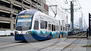 Sound Transit Link light rail train passing through the SODO neighborhood