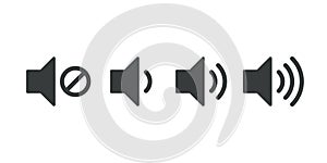Sound volume icons. Vector isolated sound volume up, down or mute control buttons