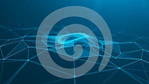 Sound wave. Abstract current wave surface of ring circumferential lines. Data technology illustration. Big data visualization. 3d photo
