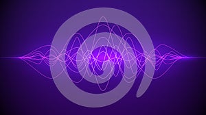 Sound wave. Abstract purple color light dynamic flowing. Music or technology background. Vector illustration