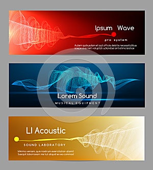 Sound wave banners. Digital abstract vibrant waveform lines energy cards vector illustration