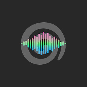 Sound wave dj logo gradient equalizer lines, voice rhythm audio icon