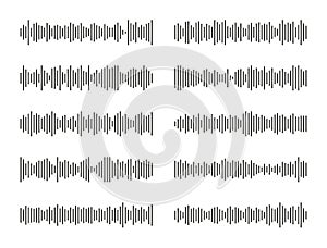 Sound wave icon. Audio and radio. Soundwave for voice, music and podcast. Frequency of signal of song. Waveform of sound wave.