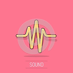 Sound wave icon in comic style. Heart beat vector cartoon illustration on isolated background. Pulse rhythm splash effect business