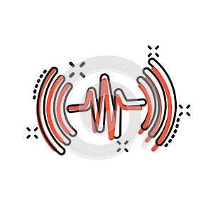 Sound wave icon in comic style. Heart beat vector cartoon illustration on white isolated background. Pulse rhythm splash effect