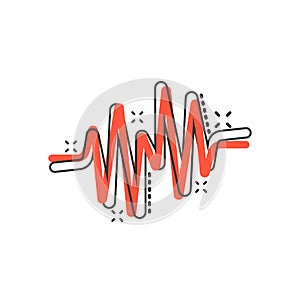 Sound wave icon in comic style. Heart beat vector cartoon illustration on white isolated background. Pulse rhythm splash effect