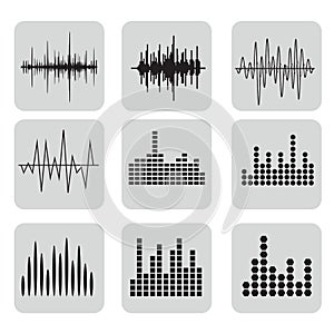 Sound Wave Icon Set. Music soundwave icons set.