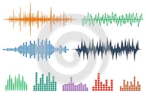 Sound Wave Icon Set. Music soundwave icons set. Equalize audio a