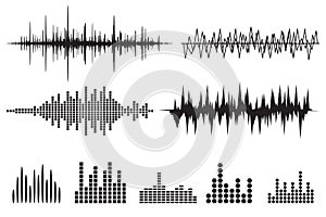 Sound Wave Icon Set. Music soundwave icons set. Equalize audio a