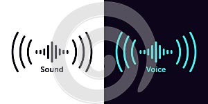 Sound wave icon for voice recognition in virtual assistant, speech sign. Abstract audio wave, voice command control