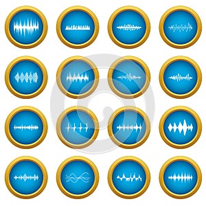 Sound wave icons blue circle set