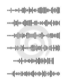 Sound wave icons. Pulse pictogram. Signal sign. Voice message, audio file, media player graphic elements isolated on