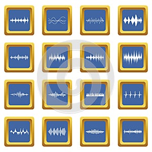 Sound wave icons set blue