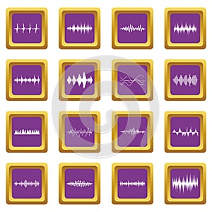 Sound wave icons set purple