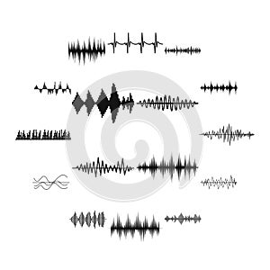 Sound wave icons set, simple style