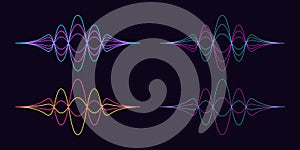 Sound wave shape. Set of abstract audio wave, acoustic line waveform. Soundwave vibration