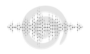 Sound wave signal with lines and dots form for audio recording. Vector illustration in graphic design isolated