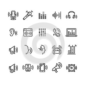 Sound Wave Signs Black Thin Line Icon Set. Vector