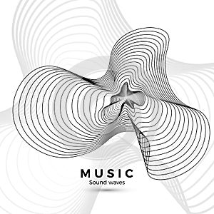 Sound wave template. Black and white illustration for your music album design. Abstract radial digital signal form. Vector photo