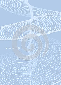 Sound waves. Big data visualization. Array with dynamic particles. Abstract grid design. 3d vector illustration for science or