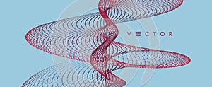 Sound waves. Big data visualization. Array with dynamic particles. Abstract grid design. 3d vector illustration for science or