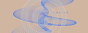 Sound waves. Big data visualization. Array with dynamic particles. Abstract grid design. 3d vector illustration for science or