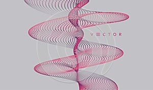 Sound waves. Big data visualization. Array with dynamic particles. Abstract grid design. 3d vector illustration for science or