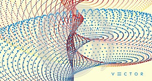 Sound waves. Big data visualization. Array with dynamic particles. Abstract grid design. 3d vector illustration for science or
