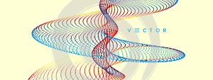 Sound waves. Big data visualization. Array with dynamic particles. Abstract grid design. 3d vector illustration for science or