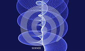 Sound waves. Big data visualization. Array with dynamic particles. Abstract grid design. 3d vector illustration for science or
