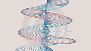Sound waves. Big data visualization. Array with dynamic particles. Abstract grid design. 3d vector illustration for science or