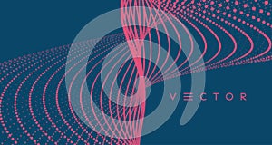 Sound waves. Big data visualization. Array with dynamic particles. Abstract grid design. 3d vector illustration for science or
