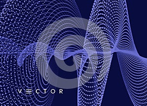 Sound waves. Big data visualization. Array with dynamic particles. Abstract grid design. 3d vector illustration for science or