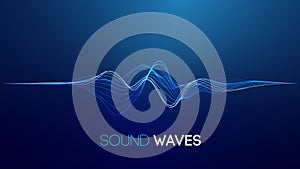 Sound waves on blue background. Curve radio wave digital signal. Digital technology background.