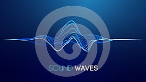 Sound waves on blue background. Curve radio wave digital signal. Digital technology background.